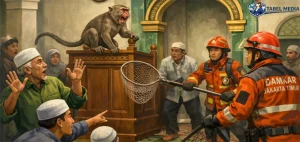 Monyet Liar Naik Mimbar Masjid di Cakung Damkar Evakuasi